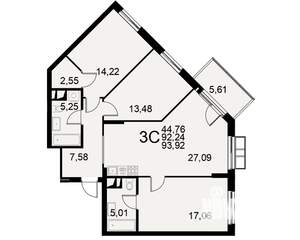 3-к квартира, строящийся дом, 92м2, 7/11 этаж