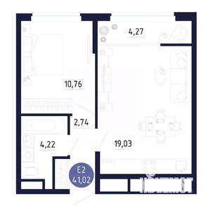 1-к квартира, строящийся дом, 41м2, 5/25 этаж