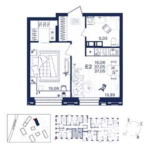 1-к квартира, строящийся дом, 37м2, 5/15 этаж