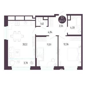 2-к квартира, вторичка, 60м2, 7/10 этаж