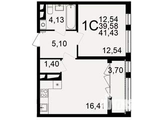 1-к квартира, строящийся дом, 40м2, 18/18 этаж
