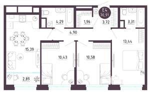 3-к квартира, вторичка, 71м2, 4/10 этаж