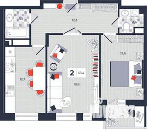 2-к квартира, строящийся дом, 65м2, 14/14 этаж
