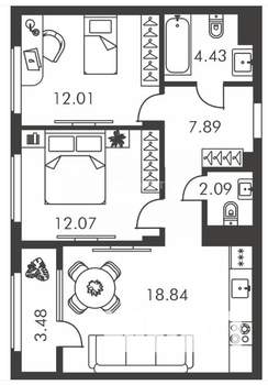3-к квартира, вторичка, 59м2, 7/9 этаж