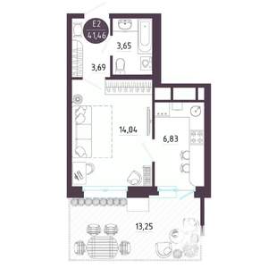 1-к квартира, строящийся дом, 41м2, 1/10 этаж
