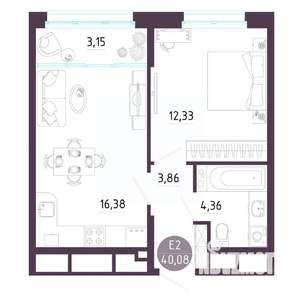 1-к квартира, строящийся дом, 40м2, 7/10 этаж