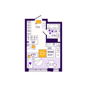 Студия квартира, вторичка, 26м2, 7/12 этаж
