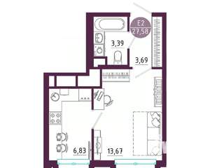 1-к квартира, вторичка, 28м2, 2/10 этаж