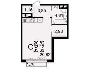 1-к квартира, строящийся дом, 33м2, 9/18 этаж