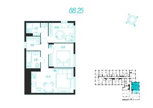 2-к квартира, сданный дом, 68м2, 15/15 этаж