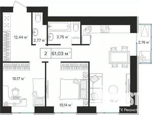 2-к квартира, вторичка, 61м2, 8/10 этаж