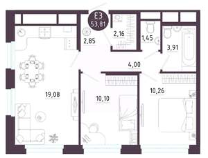 2-к квартира, вторичка, 54м2, 5/10 этаж