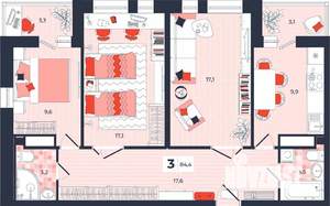 3-к квартира, строящийся дом, 84м2, 7/14 этаж