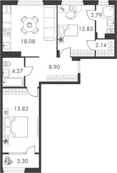 2-к квартира, вторичка, 69м2, 1/9 этаж