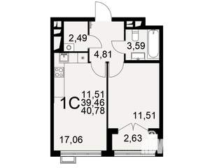 1-к квартира, строящийся дом, 41м2, 15/16 этаж