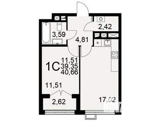 1-к квартира, строящийся дом, 41м2, 16/16 этаж