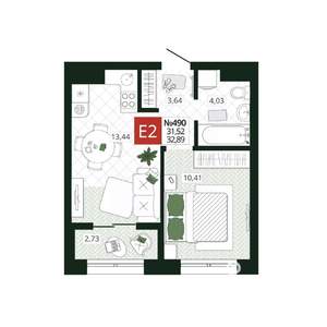 1-к квартира, вторичка, 33м2, 9/19 этаж