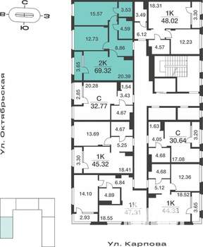 2-к квартира, вторичка, 69м2, 9/9 этаж