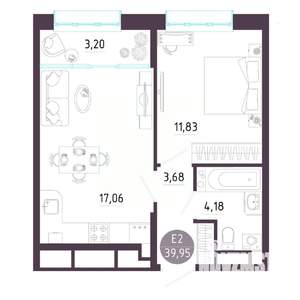 1-к квартира, строящийся дом, 40м2, 10/10 этаж