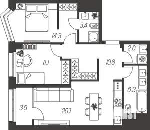 3-к квартира, строящийся дом, 73м2, 14/24 этаж