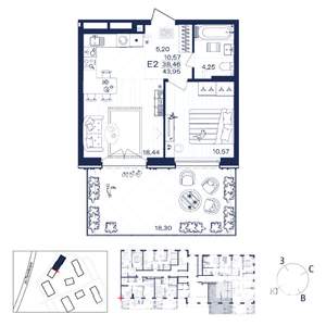 1-к квартира, строящийся дом, 44м2, 1/15 этаж