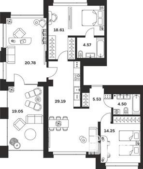 3-к квартира, вторичка, 116м2, 10/10 этаж
