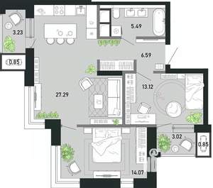 2-к квартира, строящийся дом, 75м2, 21/21 этаж