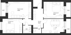 3-к квартира, вторичка, 90м2, 1/5 этаж