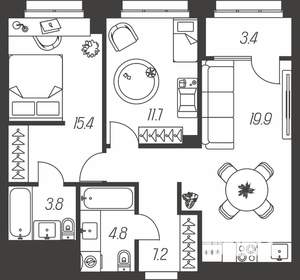 3-к квартира, строящийся дом, 66м2, 3/24 этаж