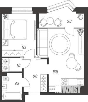 1-к квартира, строящийся дом, 49м2, 5/24 этаж