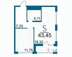 1-к квартира, строящийся дом, 43м2, 1/25 этаж