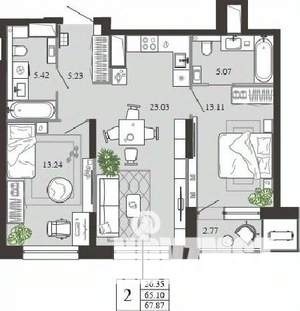 2-к квартира, вторичка, 68м2, 4/21 этаж