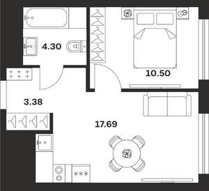 1-к квартира, строящийся дом, 36м2, 14/25 этаж