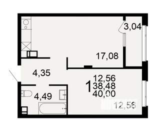 1-к квартира, вторичка, 40м2, 6/10 этаж