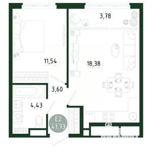 1-к квартира, строящийся дом, 42м2, 25/25 этаж
