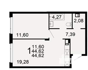1-к квартира, вторичка, 45м2, 2/10 этаж