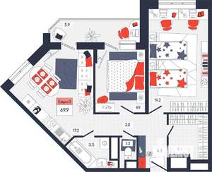 3-к квартира, вторичка, 70м2, 11/14 этаж