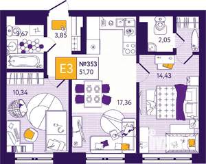 2-к квартира, вторичка, 55м2, 14/14 этаж