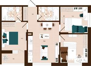 4-к квартира, строящийся дом, 68м2, 9/14 этаж