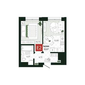 1-к квартира, вторичка, 33м2, 13/19 этаж
