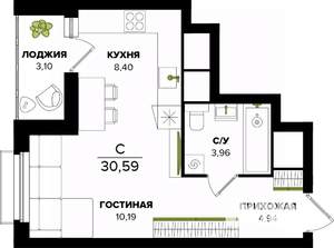 Студия квартира, вторичка, 31м2, 23/25 этаж