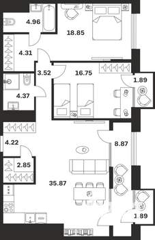 2-к квартира, вторичка, 108м2, 4/10 этаж