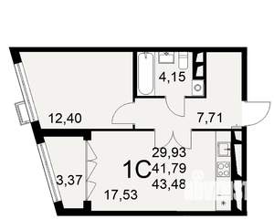 1-к квартира, вторичка, 43м2, 5/16 этаж