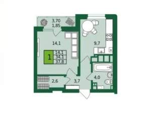 1-к квартира, вторичка, 36м2, 3/9 этаж