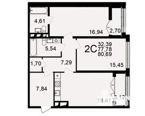 2-к квартира, вторичка, 81м2, 18/18 этаж