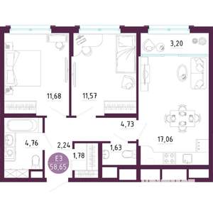 2-к квартира, вторичка, 59м2, 10/10 этаж