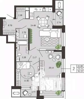2-к квартира, вторичка, 81м2, 13/21 этаж