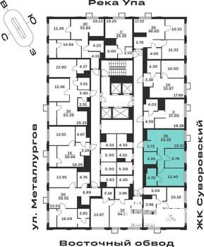 2-к квартира, строящийся дом, 54м2, 23/25 этаж