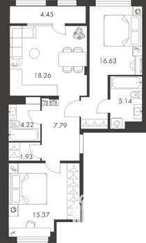 2-к квартира, вторичка, 74м2, 5/9 этаж