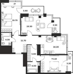 3-к квартира, вторичка, 109м2, 8/9 этаж